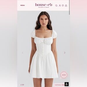 House of CB Nala White cotton gathered mini dress size medium